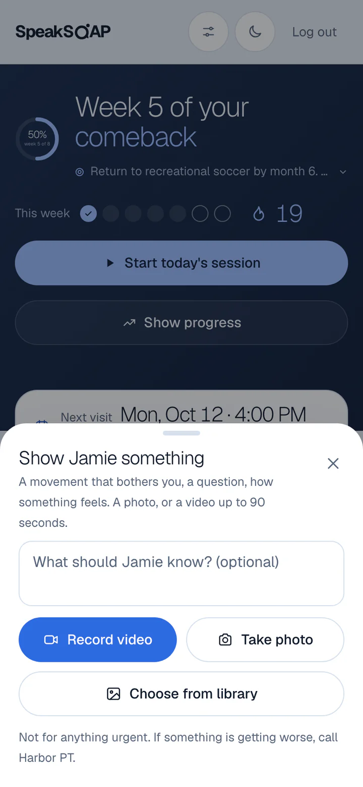 Show Jamie something: record a video, take a photo or choose one, with a note.